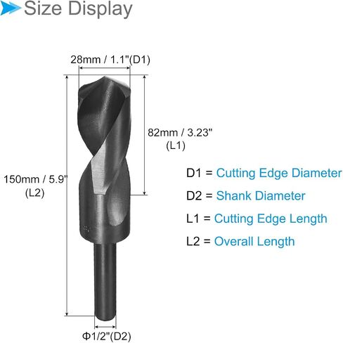 CoCud Reduced Shank Drill Bit, 28mm Cutting Edge 1/2" Shank, Nitride Coated High Speed Steel 9341 Twist Drill Bits - (Applications: for Stainless Steel Metal Wood) in Saudi Arabia