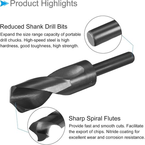 CoCud Reduced Shank Drill Bit, 28mm Cutting Edge 1/2" Shank, Nitride Coated High Speed Steel 9341 Twist Drill Bits - (Applications: for Stainless Steel Metal Wood) in Saudi Arabia