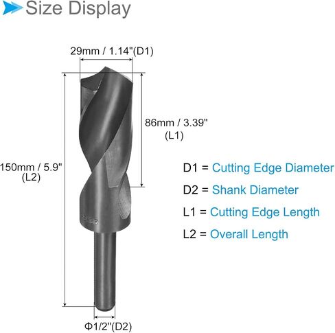 CoCud Reduced Shank Drill Bit, 28mm Cutting Edge 1/2" Shank, Nitride Coated High Speed Steel 9341 Twist Drill Bits - (Applications: for Stainless Steel Metal Wood) in Saudi Arabia
