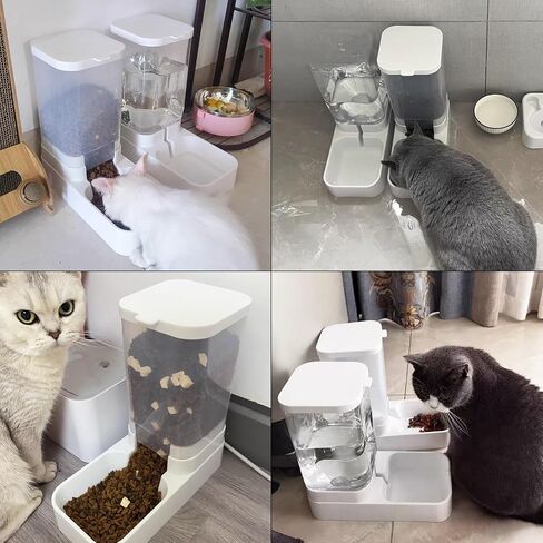 Hamiledyi Pets Feeder Set Automatic Dog Gravity Food and Water Dispenser Set with Pet Food Bowl 3.8L Travel Supply Feeder for Cat Rabbit Large Capacity(White) in Saudi Arabia