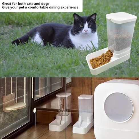 Hamiledyi Pets Feeder Set Automatic Dog Gravity Food and Water Dispenser Set with Pet Food Bowl 3.8L Travel Supply Feeder for Cat Rabbit Large Capacity(White) in Saudi Arabia