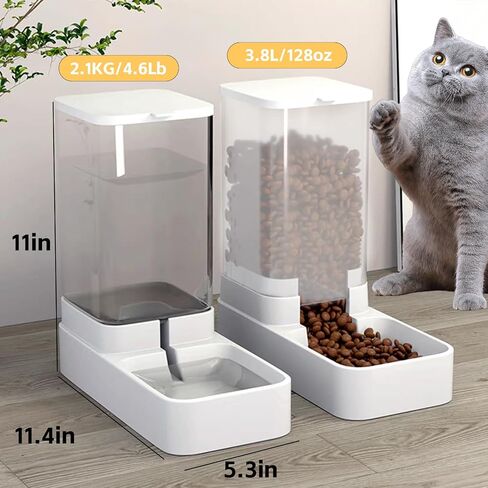 Hamiledyi Pets Feeder Set Automatic Dog Gravity Food and Water Dispenser Set with Pet Food Bowl 3.8L Travel Supply Feeder for Cat Rabbit Large Capacity(White) in Saudi Arabia