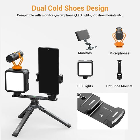 Dual Cold Shoe Mount for Vlogging, Metal Microphone Mount with 1/4" Tripod Screw, Hot Shoe Mount with 4 Screw Holes, Flash Bracket Suitable for DSLR Camera,Microphone Audio Recorder Monitors in Kuwait