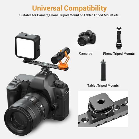 Dual Cold Shoe Mount for Vlogging, Metal Microphone Mount with 1/4" Tripod Screw, Hot Shoe Mount with 4 Screw Holes, Flash Bracket Suitable for DSLR Camera,Microphone Audio Recorder Monitors in Kuwait