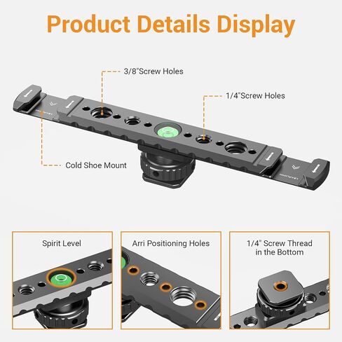 Dual Cold Shoe Mount for Vlogging, Metal Microphone Mount with 1/4" Tripod Screw, Hot Shoe Mount with 4 Screw Holes, Flash Bracket Suitable for DSLR Camera,Microphone Audio Recorder Monitors in Kuwait