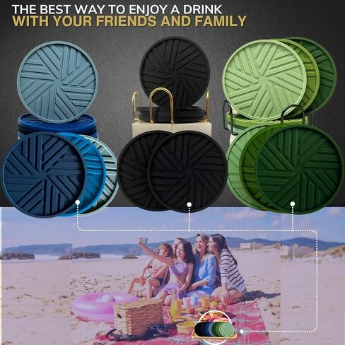 مجموعة قواعد أكواب Angardy Homeware مكونة من 6 - قواعد أكواب غير قابلة للانزلاق للمشروبات - سيليكون - قواعد ماصة بأنماط حديثة وأخدود وحامل معدني ذهبي - أسود - هدية الانتقال لمنزل جديد - ديكور المنزل in Saudi Arabia