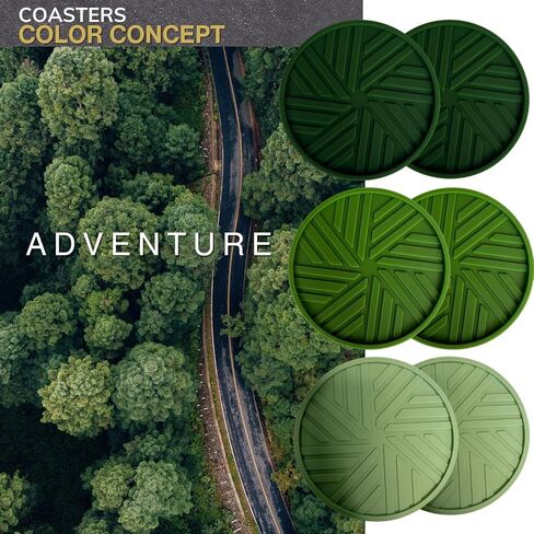 Blue Coasters Set - 6 Pack - Silicone Drink Coasters - Protection Furniture, Blue Home Decor Coffee Table Modern Minimalist Elegant Navy Pattern - Coastal Round 4" Housewarming Gifts in Kuwait