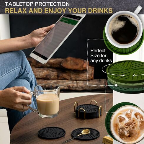 Blue Coasters Set - 6 Pack - Silicone Drink Coasters - Protection Furniture, Blue Home Decor Coffee Table Modern Minimalist Elegant Navy Pattern - Coastal Round 4" Housewarming Gifts in Kuwait