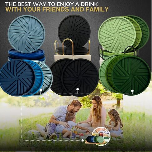 Blue Coasters Set - 6 Pack - Silicone Drink Coasters - Protection Furniture, Blue Home Decor Coffee Table Modern Minimalist Elegant Navy Pattern - Coastal Round 4" Housewarming Gifts in Kuwait