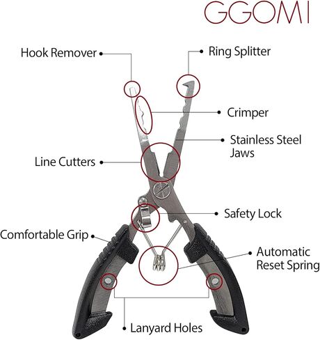 Multi-Function Fishing Pliers, Multi-Purpose Gear Braid Line Cutter Split Ring Hook Remover Scissors Safety Lock Stainless Steel Tools Accessories in Saudi Arabia