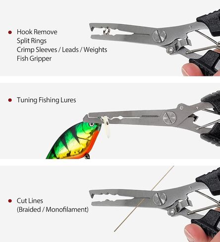 Multi-Function Fishing Pliers, Multi-Purpose Gear Braid Line Cutter Split Ring Hook Remover Scissors Safety Lock Stainless Steel Tools Accessories in Saudi Arabia