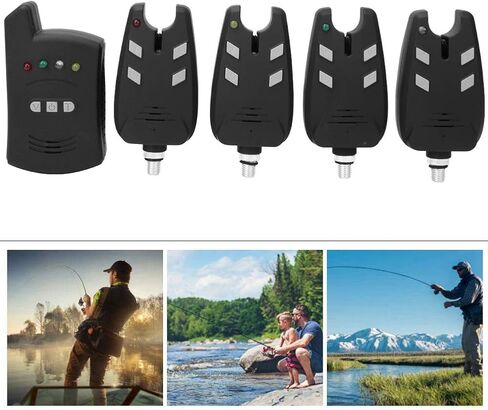 High Sensitive Electronic Fishing Bite Alarm Indicator LED Light Alert, 4 Fish Bite Alarm with 1 Receiver Indicator Sound for Other Fishing Tools and Accessories in Saudi Arabia