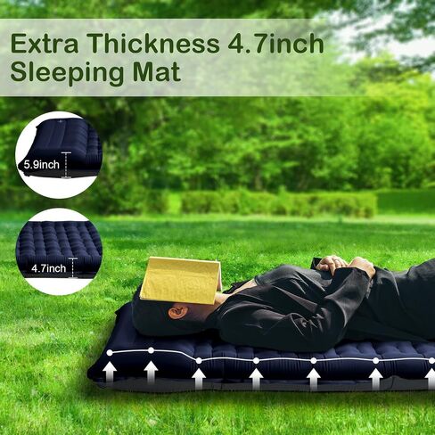 Sleeping Pad for Camping, Thick 4.7 Inch Ultralight Inflatable Sleeping Mat with Built-in Pump,Portable Air Mattress with Pillow for Camping, Backpacking, Hiking,Tent,Dark Blue in Saudi Arabia