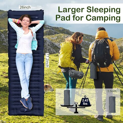 Sleeping Pad for Camping, Thick 4.7 Inch Ultralight Inflatable Sleeping Mat with Built-in Pump,Portable Air Mattress with Pillow for Camping, Backpacking, Hiking,Tent,Dark Blue in Saudi Arabia