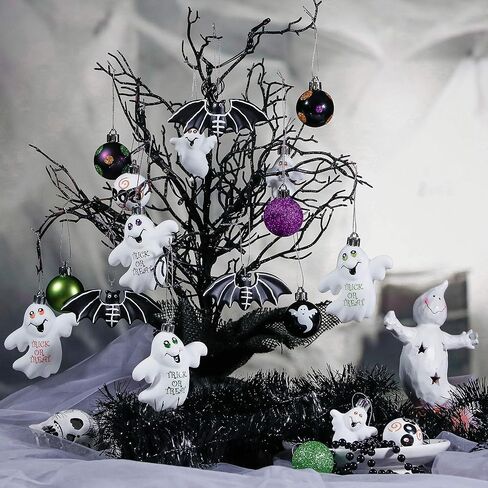 Valery Madelyn 24ct Shatterproof Halloween Ball Ornaments Scary Halloween Ghost and Bat Decorations, Halloween Tree Hanging Spooky Haunted Ornaments for Indoor Outdoor Party Table Centerpiece Decor in Saudi Arabia