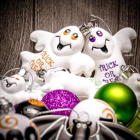 Valery Madelyn 24ct Shatterproof Halloween Ball Ornaments Scary Halloween Ghost and Bat Decorations, Halloween Tree Hanging Spooky Haunted Ornaments for Indoor Outdoor Party Table Centerpiece Decor in Saudi Arabia