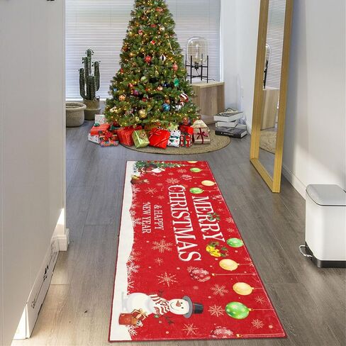 Falflor Snowman Hallway Runner Rug 2'x6' Non Slip Christmas Entryway Rug Runner Seasonal Floor Mat Washable Long Carpet for Hallway Bedroom Living Room Kitchen in Kuwait