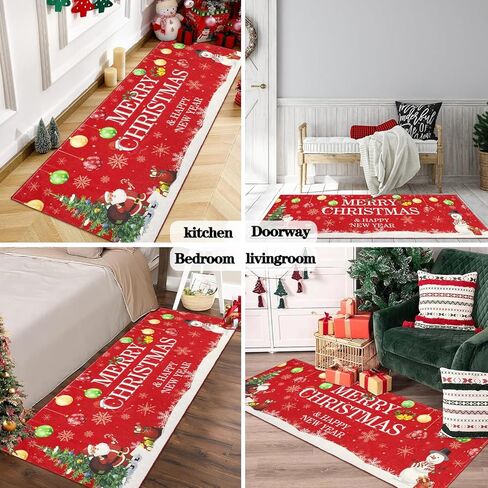 Falflor Snowman Hallway Runner Rug 2'x6' Non Slip Christmas Entryway Rug Runner Seasonal Floor Mat Washable Long Carpet for Hallway Bedroom Living Room Kitchen in Kuwait