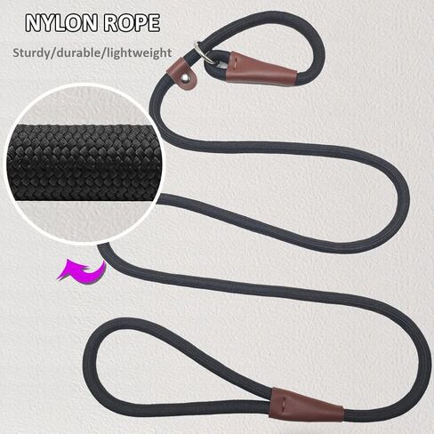 BTINESFUL 5FT Durable Slip Lead Rope Dog Leash, No Pull Nylon Training Leash for Medium Large Dogs, 1/2" X 5', Black in Kuwait