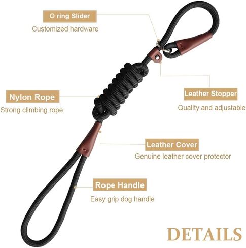 BTINESFUL 5FT Durable Slip Lead Rope Dog Leash, No Pull Nylon Training Leash for Medium Large Dogs, 1/2" X 5', Black in Kuwait