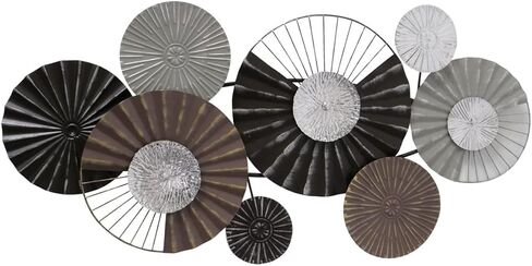Modernist Home Floating Roundels Wall Art Sculpture, Hand Welded Metal, Brown, Black, Silver, Grey, 39.25 x 19.75 Inches in Saudi Arabia