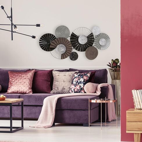 Modernist Home Floating Roundels Wall Art Sculpture, Hand Welded Metal, Brown, Black, Silver, Grey, 39.25 x 19.75 Inches in Saudi Arabia