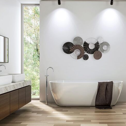 Modernist Home Floating Roundels Wall Art Sculpture, Hand Welded Metal, Brown, Black, Silver, Grey, 39.25 x 19.75 Inches in Saudi Arabia