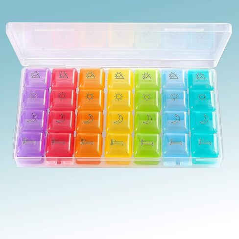 برايميد منظم حبوب الدواء الاسبوعي - منظم ادوية مكون من 28 خلية، اسبوع واحد مع 4 مساحات تخزين لكل يوم in Kuwait