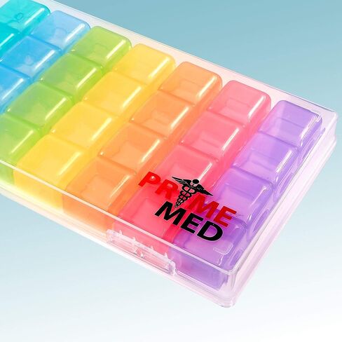 برايميد منظم حبوب الدواء الاسبوعي - منظم ادوية مكون من 28 خلية، اسبوع واحد مع 4 مساحات تخزين لكل يوم in Kuwait