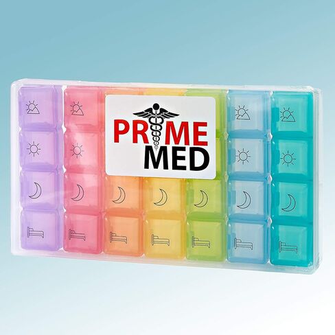 برايميد منظم حبوب الدواء الاسبوعي - منظم ادوية مكون من 28 خلية، اسبوع واحد مع 4 مساحات تخزين لكل يوم in Kuwait