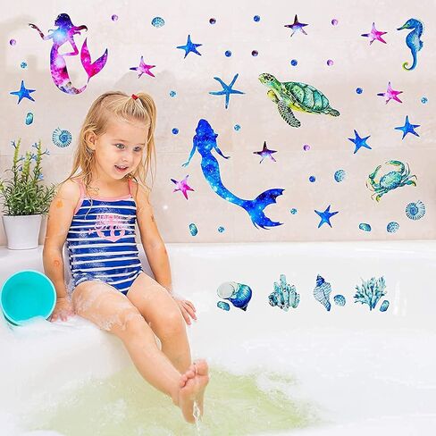 ملصق حائط بتصميم حورية البحر لديكور غرفة نوم البنات قابل للازالة بتصميم حورية البحر والمحيط وغرفة النوم والحمام وغرفة المعيشة (حورية البحر + المحيط) in Kuwait