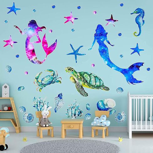 ملصق حائط بتصميم حورية البحر لديكور غرفة نوم البنات قابل للازالة بتصميم حورية البحر والمحيط وغرفة النوم والحمام وغرفة المعيشة (حورية البحر + المحيط) in Kuwait