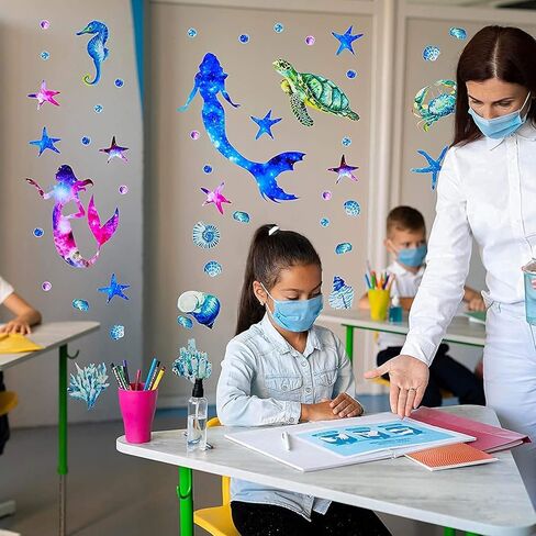 ملصق حائط بتصميم حورية البحر لديكور غرفة نوم البنات قابل للازالة بتصميم حورية البحر والمحيط وغرفة النوم والحمام وغرفة المعيشة (حورية البحر + المحيط) in Kuwait