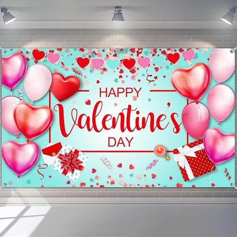 Sumind Happy Valentine's Day Backdrop Banner Heart Photography Background Large Size Valentine's Day Background Banner Valentines Day Party Decorations Photo Booth Prop(Black Background) in Kuwait