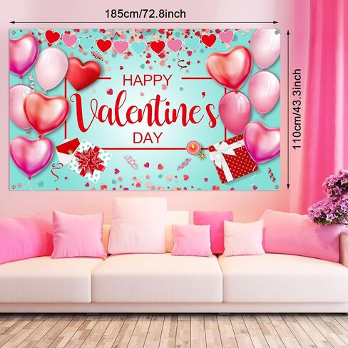 Sumind Happy Valentine's Day Backdrop Banner Heart Photography Background Large Size Valentine's Day Background Banner Valentines Day Party Decorations Photo Booth Prop(Black Background) in Kuwait