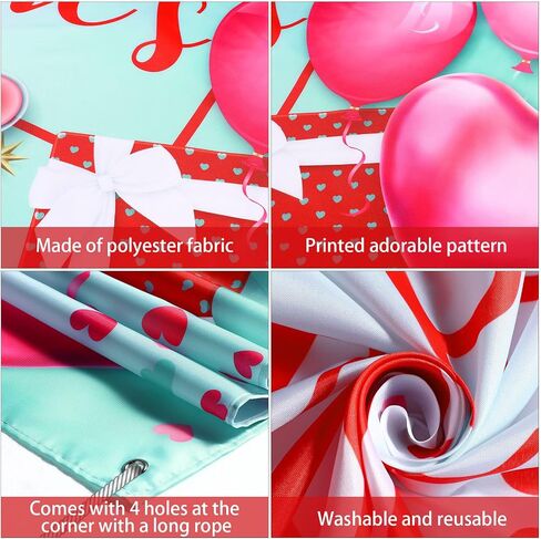 Sumind Happy Valentine's Day Backdrop Banner Heart Photography Background Large Size Valentine's Day Background Banner Valentines Day Party Decorations Photo Booth Prop(Black Background) in Kuwait