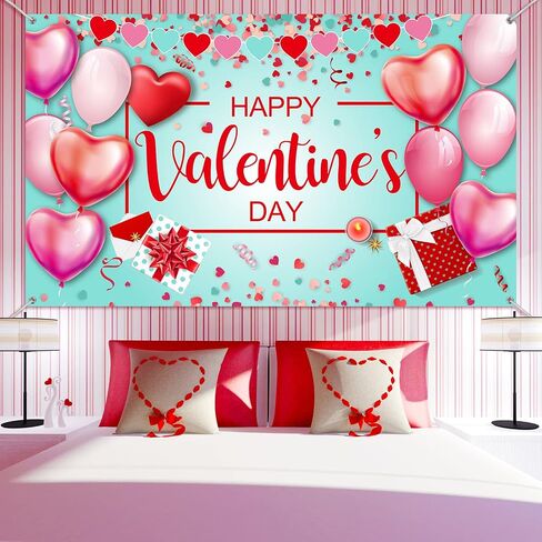 Sumind Happy Valentine's Day Backdrop Banner Heart Photography Background Large Size Valentine's Day Background Banner Valentines Day Party Decorations Photo Booth Prop(Black Background) in Kuwait