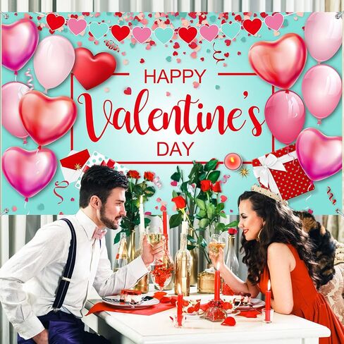 Sumind Happy Valentine's Day Backdrop Banner Heart Photography Background Large Size Valentine's Day Background Banner Valentines Day Party Decorations Photo Booth Prop(Black Background) in Kuwait
