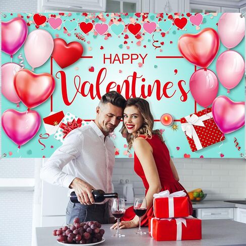 Sumind Happy Valentine's Day Backdrop Banner Heart Photography Background Large Size Valentine's Day Background Banner Valentines Day Party Decorations Photo Booth Prop(Black Background) in Kuwait