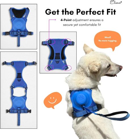Elious Dog Harness and Leash, Dog Chest Harness with Retractable Leash Large Dog, Adjustable Soft Padded Dog Harness for Large Dogs no Pull, Reflective Large Dog Harness and Leash Set (L, Blue) in Saudi Arabia