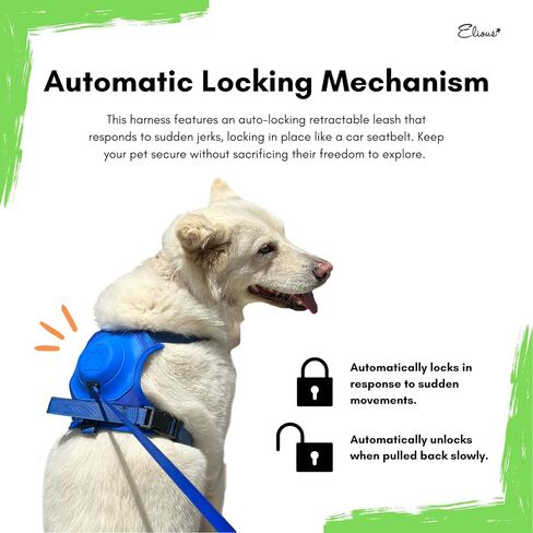 Elious Dog Harness and Leash, Dog Chest Harness with Retractable Leash Large Dog, Adjustable Soft Padded Dog Harness for Large Dogs no Pull, Reflective Large Dog Harness and Leash Set (L, Blue) in Saudi Arabia