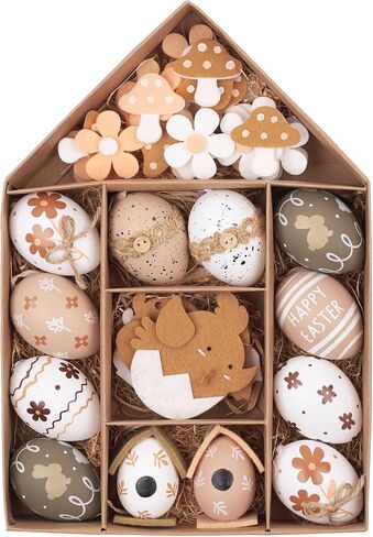 Valery Madelyn Easter Egg Decoration Ornaments Set,40CT 2.36inch Nature Easter Tree Ornament for Kids, Beige White Easter Basket Stuffers Assorted Hanging Egg Bulk for Spring Holiday Party Decor in Saudi Arabia