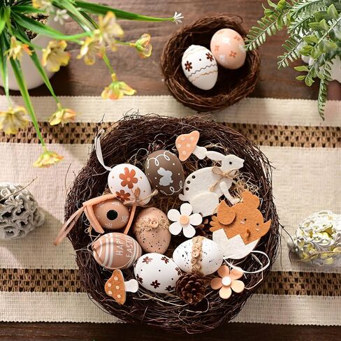Valery Madelyn Easter Egg Decoration Ornaments Set,40CT 2.36inch Nature Easter Tree Ornament for Kids, Beige White Easter Basket Stuffers Assorted Hanging Egg Bulk for Spring Holiday Party Decor in Saudi Arabia