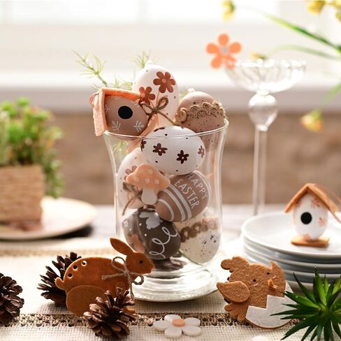 Valery Madelyn Easter Egg Decoration Ornaments Set,40CT 2.36inch Nature Easter Tree Ornament for Kids, Beige White Easter Basket Stuffers Assorted Hanging Egg Bulk for Spring Holiday Party Decor in Saudi Arabia