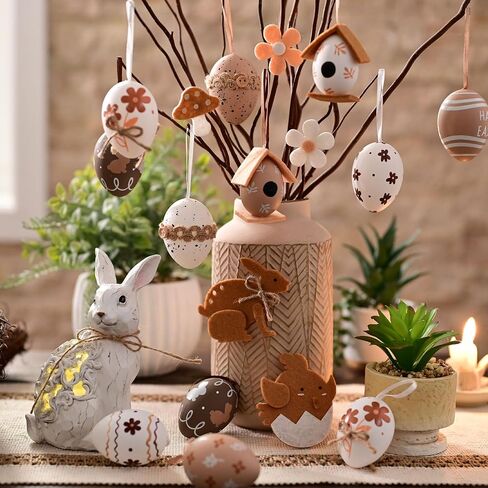 Valery Madelyn Easter Egg Decoration Ornaments Set,40CT 2.36inch Nature Easter Tree Ornament for Kids, Beige White Easter Basket Stuffers Assorted Hanging Egg Bulk for Spring Holiday Party Decor in Saudi Arabia