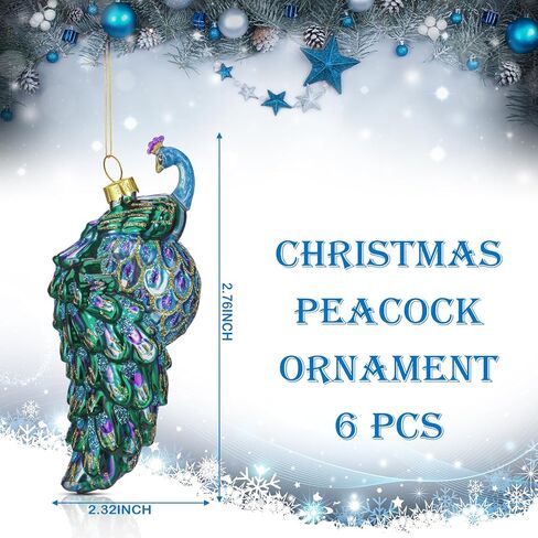 Funtery 6 قطع عيد الميلاد الطاووس الكرة الزجاجية زخرفة خمر شجرة عيد الميلاد قلادة الطاووس الزجاج الحلي زينة لعيد الميلاد عطلة شجرة عيد الميلاد in Kuwait