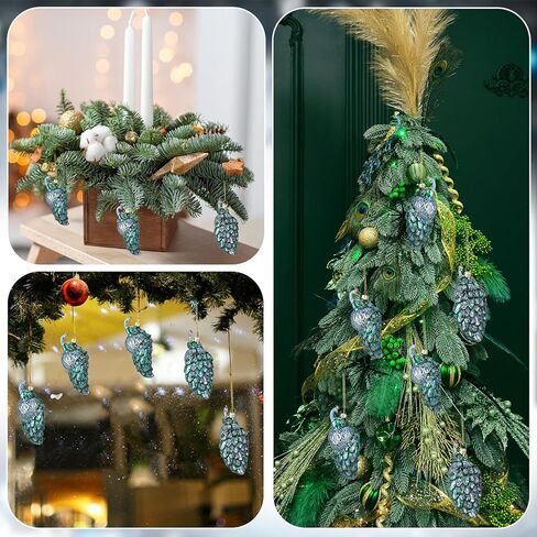Funtery 6 قطع عيد الميلاد الطاووس الكرة الزجاجية زخرفة خمر شجرة عيد الميلاد قلادة الطاووس الزجاج الحلي زينة لعيد الميلاد عطلة شجرة عيد الميلاد in Kuwait