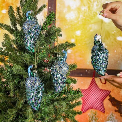 Funtery 6 قطع عيد الميلاد الطاووس الكرة الزجاجية زخرفة خمر شجرة عيد الميلاد قلادة الطاووس الزجاج الحلي زينة لعيد الميلاد عطلة شجرة عيد الميلاد in Kuwait