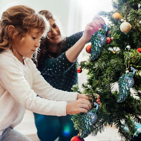 Funtery 6 قطع عيد الميلاد الطاووس الكرة الزجاجية زخرفة خمر شجرة عيد الميلاد قلادة الطاووس الزجاج الحلي زينة لعيد الميلاد عطلة شجرة عيد الميلاد in Kuwait