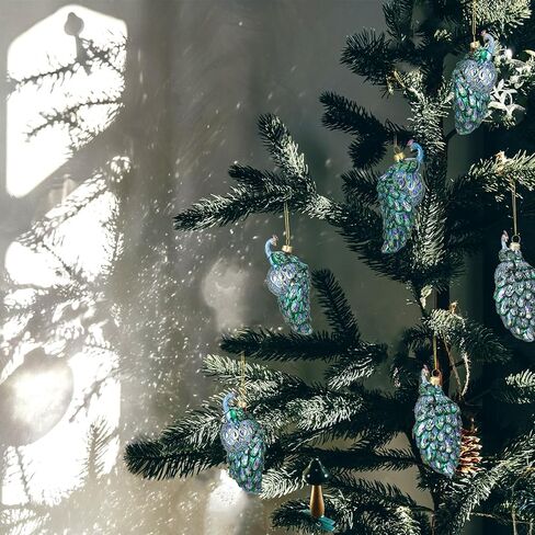 Funtery 6 قطع عيد الميلاد الطاووس الكرة الزجاجية زخرفة خمر شجرة عيد الميلاد قلادة الطاووس الزجاج الحلي زينة لعيد الميلاد عطلة شجرة عيد الميلاد in Kuwait